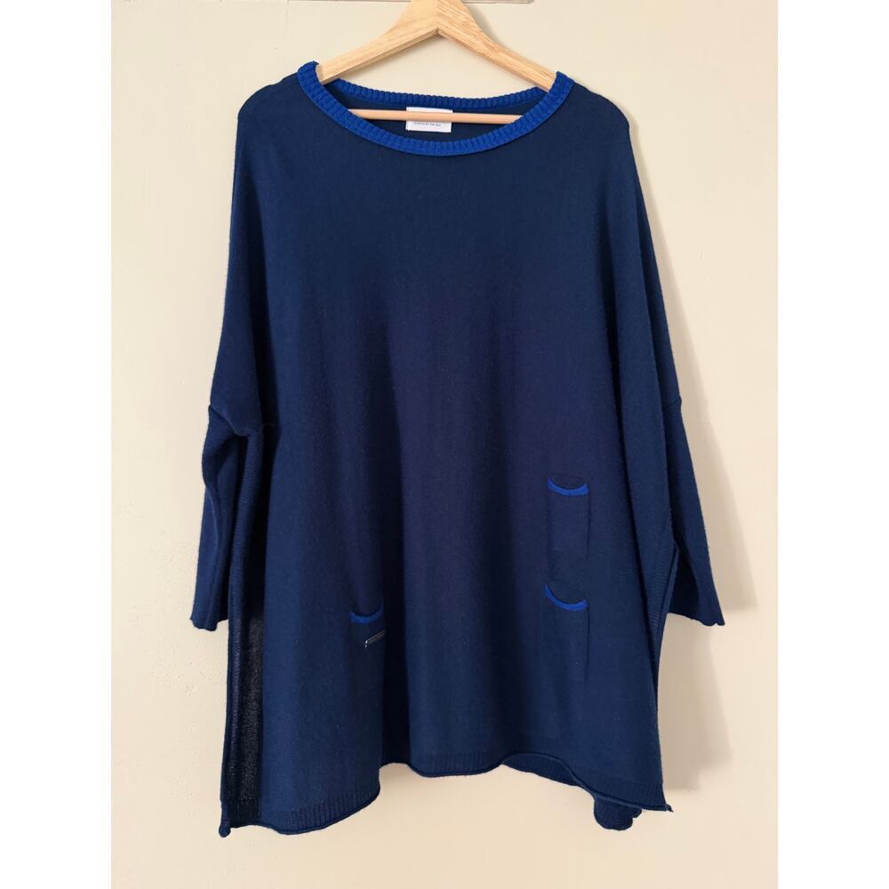 Mersea Catalina Crewneck Travel Sweater Relaxed Oversized Navy One Size Womens